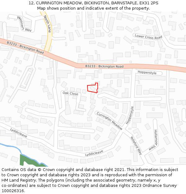 12, CURRINGTON MEADOW, BICKINGTON, BARNSTAPLE, EX31 2PS: Location map and indicative extent of plot