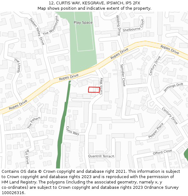 12, CURTIS WAY, KESGRAVE, IPSWICH, IP5 2FX: Location map and indicative extent of plot