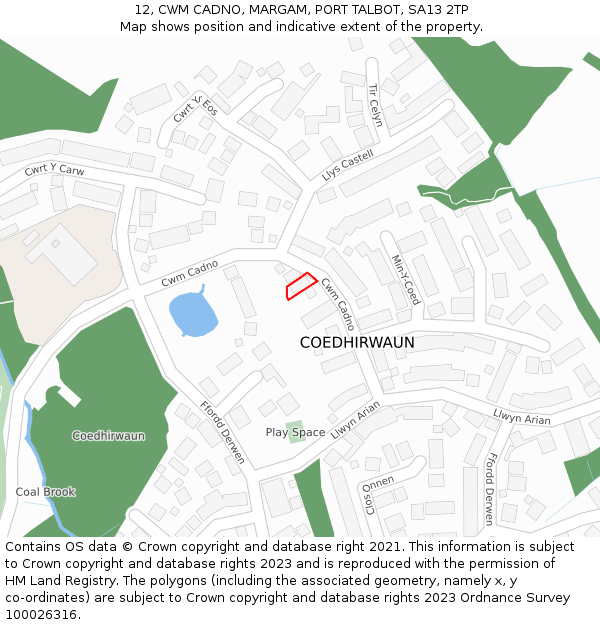 12, CWM CADNO, MARGAM, PORT TALBOT, SA13 2TP: Location map and indicative extent of plot