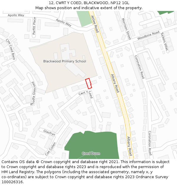 12, CWRT Y COED, BLACKWOOD, NP12 1GL: Location map and indicative extent of plot