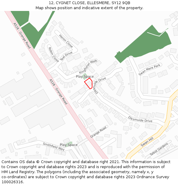 12, CYGNET CLOSE, ELLESMERE, SY12 9QB: Location map and indicative extent of plot