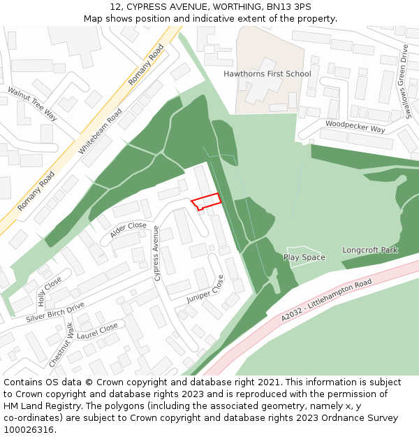 12, CYPRESS AVENUE, WORTHING, BN13 3PS: Location map and indicative extent of plot