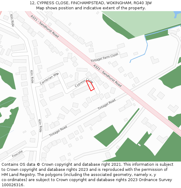 12, CYPRESS CLOSE, FINCHAMPSTEAD, WOKINGHAM, RG40 3JW: Location map and indicative extent of plot