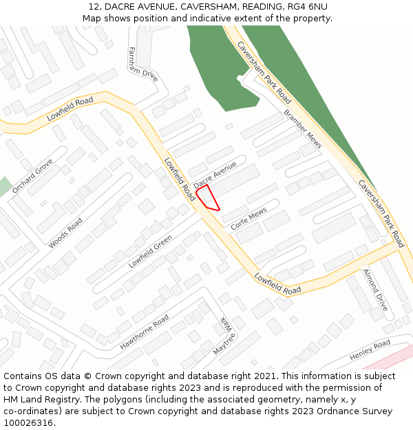 12, DACRE AVENUE, CAVERSHAM, READING, RG4 6NU: Location map and indicative extent of plot