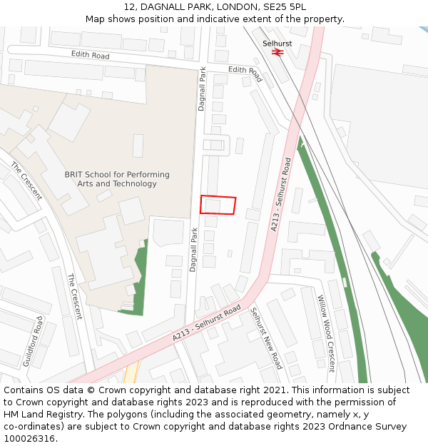 12, DAGNALL PARK, LONDON, SE25 5PL: Location map and indicative extent of plot