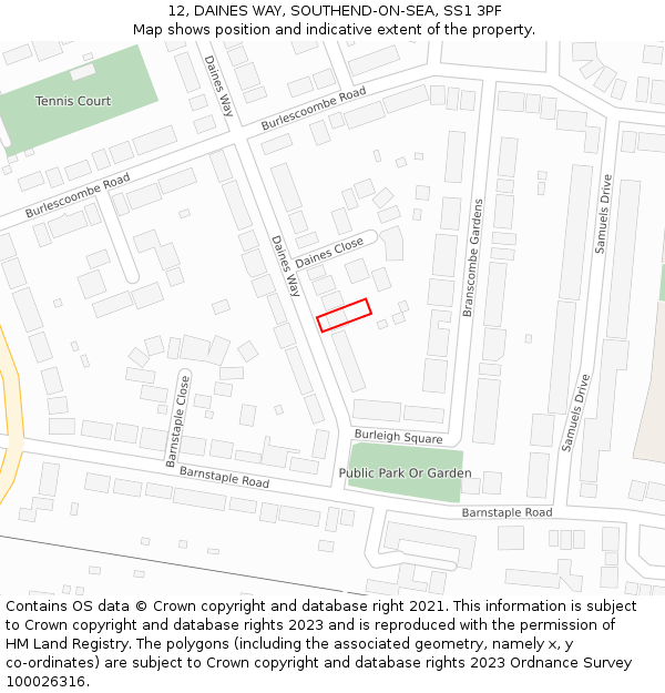 12, DAINES WAY, SOUTHEND-ON-SEA, SS1 3PF: Location map and indicative extent of plot