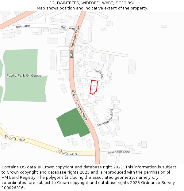 12, DAINTREES, WIDFORD, WARE, SG12 8SL: Location map and indicative extent of plot