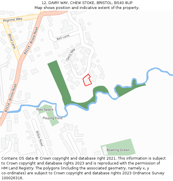 12, DAIRY WAY, CHEW STOKE, BRISTOL, BS40 8UP: Location map and indicative extent of plot