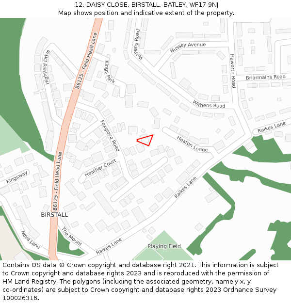 12, DAISY CLOSE, BIRSTALL, BATLEY, WF17 9NJ: Location map and indicative extent of plot