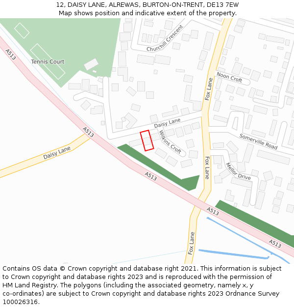 12, DAISY LANE, ALREWAS, BURTON-ON-TRENT, DE13 7EW: Location map and indicative extent of plot