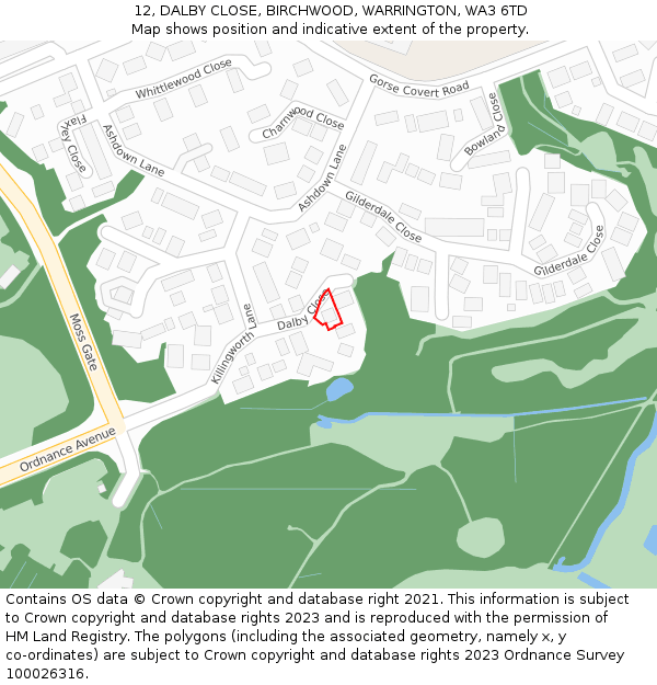 12, DALBY CLOSE, BIRCHWOOD, WARRINGTON, WA3 6TD: Location map and indicative extent of plot