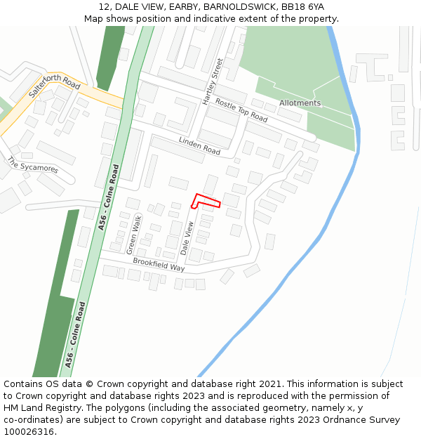 12, DALE VIEW, EARBY, BARNOLDSWICK, BB18 6YA: Location map and indicative extent of plot