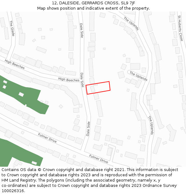 12, DALESIDE, GERRARDS CROSS, SL9 7JF: Location map and indicative extent of plot