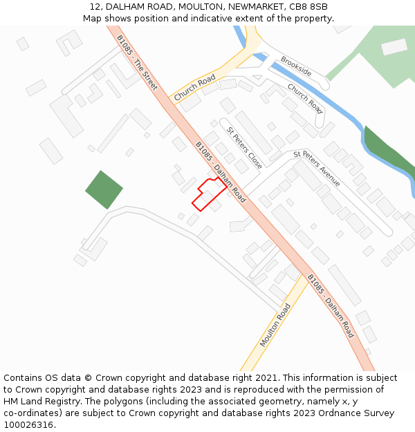 12, DALHAM ROAD, MOULTON, NEWMARKET, CB8 8SB: Location map and indicative extent of plot