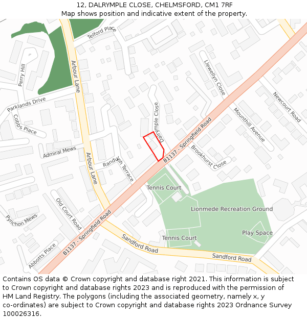 12, DALRYMPLE CLOSE, CHELMSFORD, CM1 7RF: Location map and indicative extent of plot