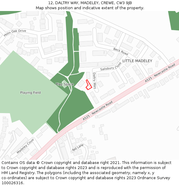 12, DALTRY WAY, MADELEY, CREWE, CW3 9JB: Location map and indicative extent of plot