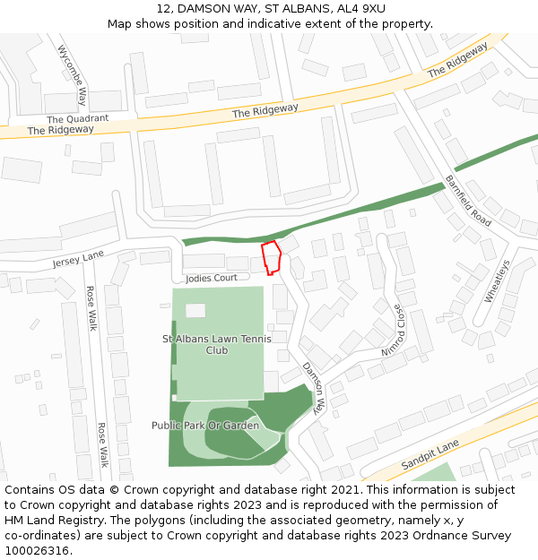 12, DAMSON WAY, ST ALBANS, AL4 9XU: Location map and indicative extent of plot