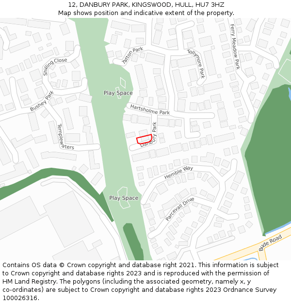 12, DANBURY PARK, KINGSWOOD, HULL, HU7 3HZ: Location map and indicative extent of plot