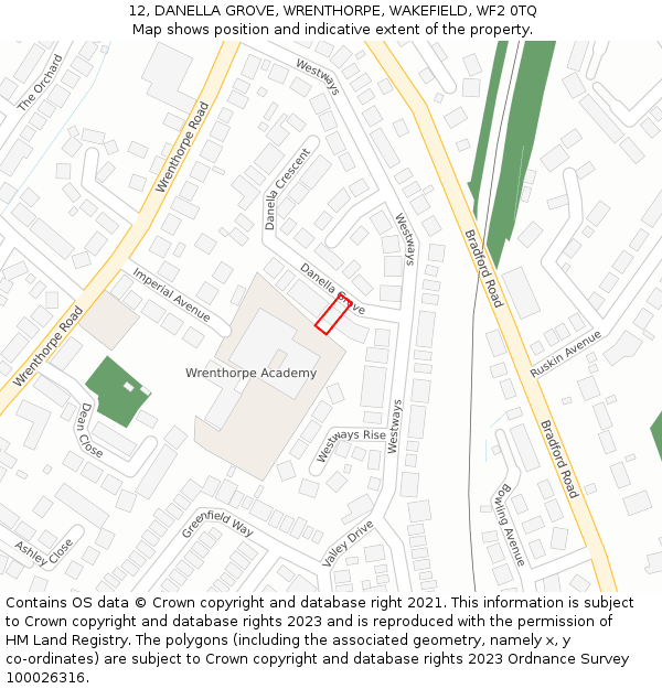 12, DANELLA GROVE, WRENTHORPE, WAKEFIELD, WF2 0TQ: Location map and indicative extent of plot