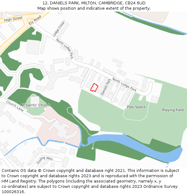 12, DANIELS PARK, MILTON, CAMBRIDGE, CB24 6UD: Location map and indicative extent of plot