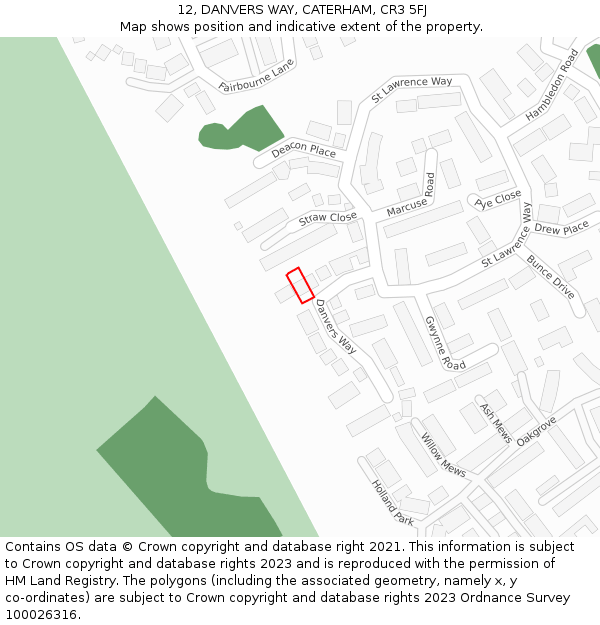 12, DANVERS WAY, CATERHAM, CR3 5FJ: Location map and indicative extent of plot