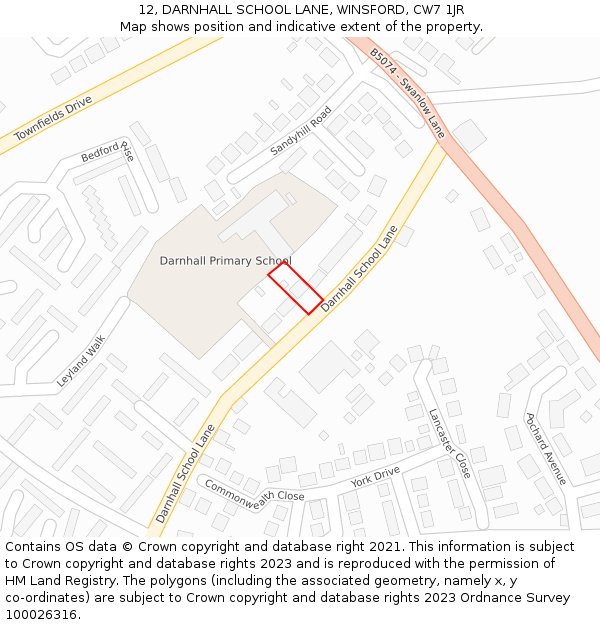 12, DARNHALL SCHOOL LANE, WINSFORD, CW7 1JR: Location map and indicative extent of plot