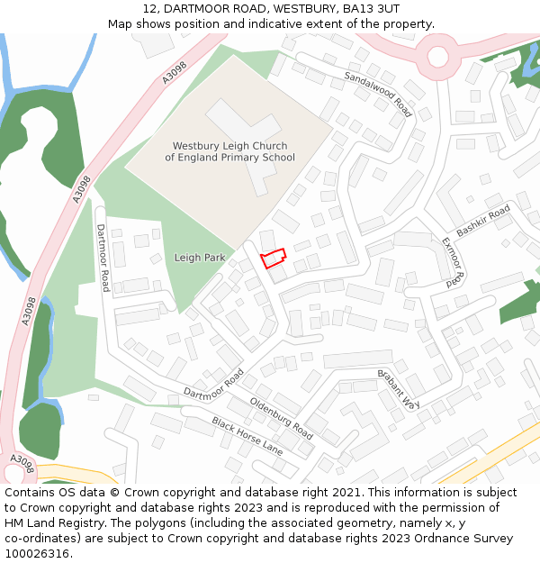 12, DARTMOOR ROAD, WESTBURY, BA13 3UT: Location map and indicative extent of plot