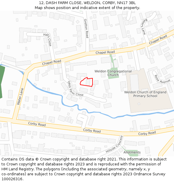 12, DASH FARM CLOSE, WELDON, CORBY, NN17 3BL: Location map and indicative extent of plot