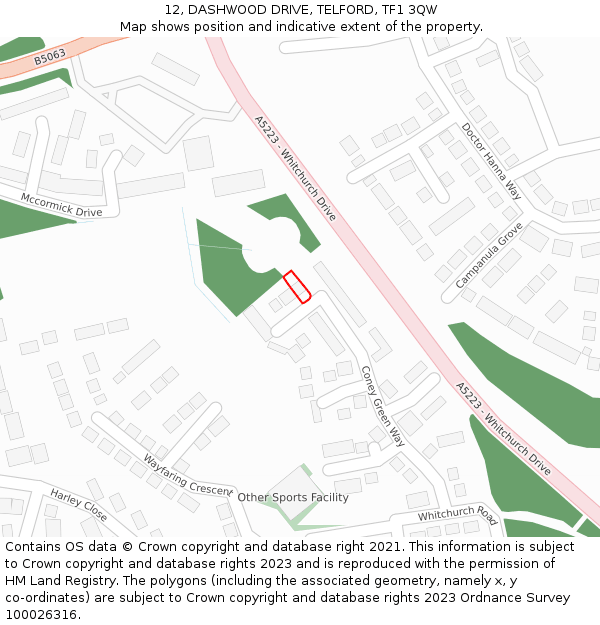 12, DASHWOOD DRIVE, TELFORD, TF1 3QW: Location map and indicative extent of plot