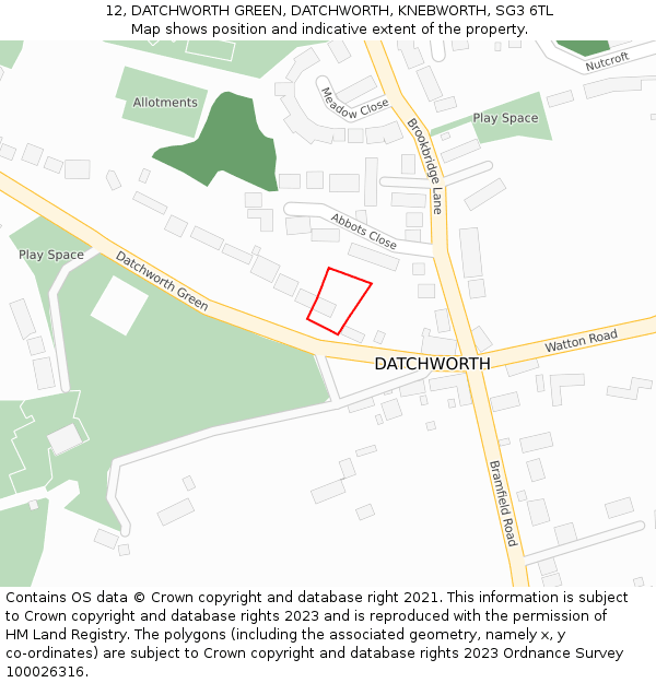 12, DATCHWORTH GREEN, DATCHWORTH, KNEBWORTH, SG3 6TL: Location map and indicative extent of plot