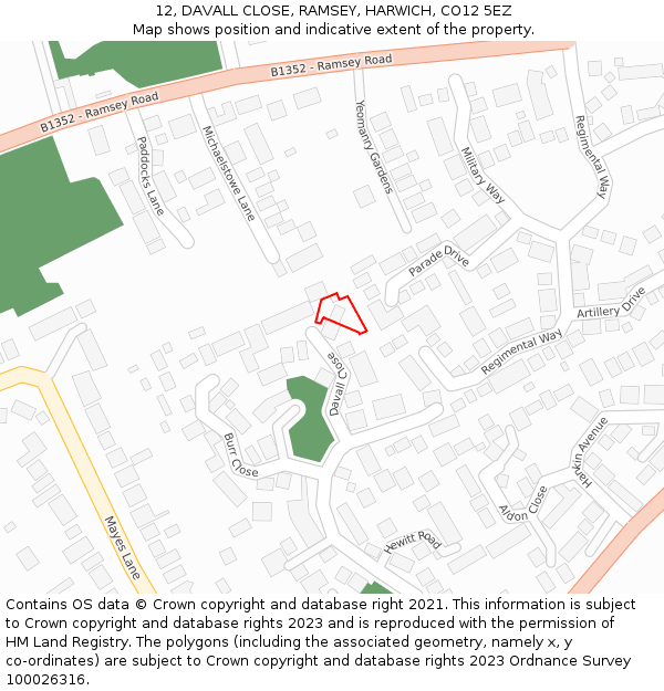 12, DAVALL CLOSE, RAMSEY, HARWICH, CO12 5EZ: Location map and indicative extent of plot