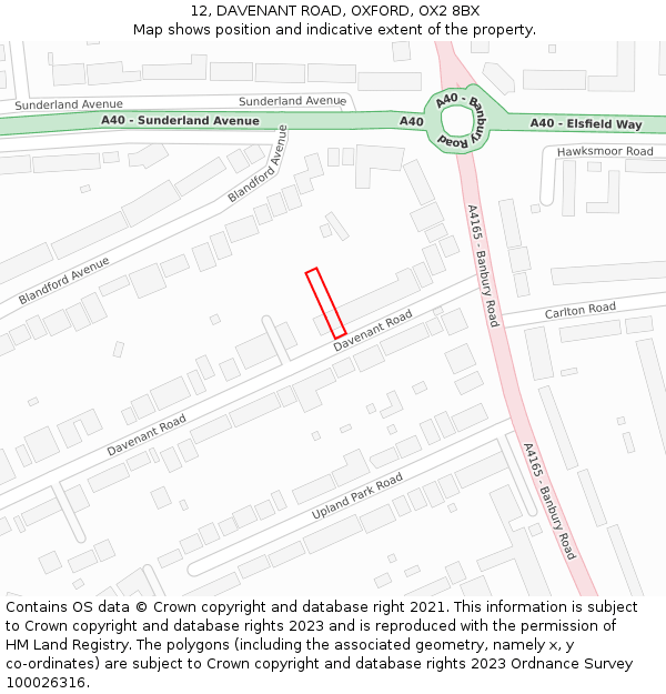 12, DAVENANT ROAD, OXFORD, OX2 8BX: Location map and indicative extent of plot