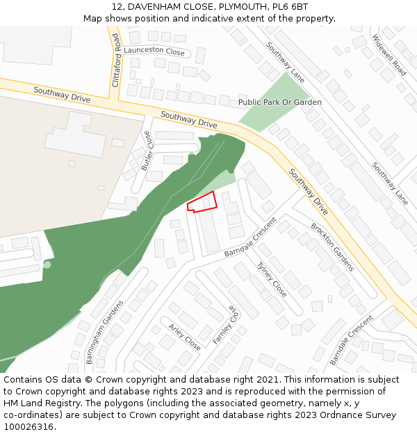 12, DAVENHAM CLOSE, PLYMOUTH, PL6 6BT: Location map and indicative extent of plot