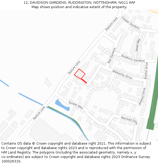 12, DAVIDSON GARDENS, RUDDINGTON, NOTTINGHAM, NG11 6AF: Location map and indicative extent of plot