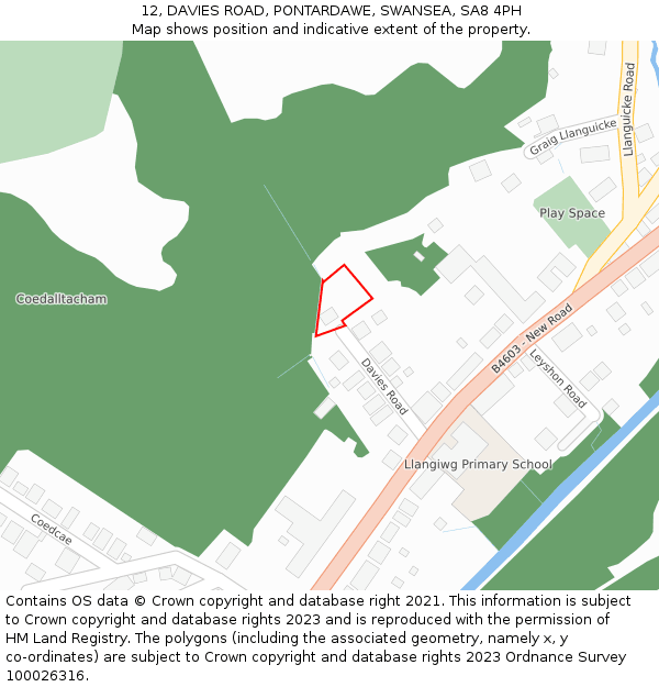 12, DAVIES ROAD, PONTARDAWE, SWANSEA, SA8 4PH: Location map and indicative extent of plot