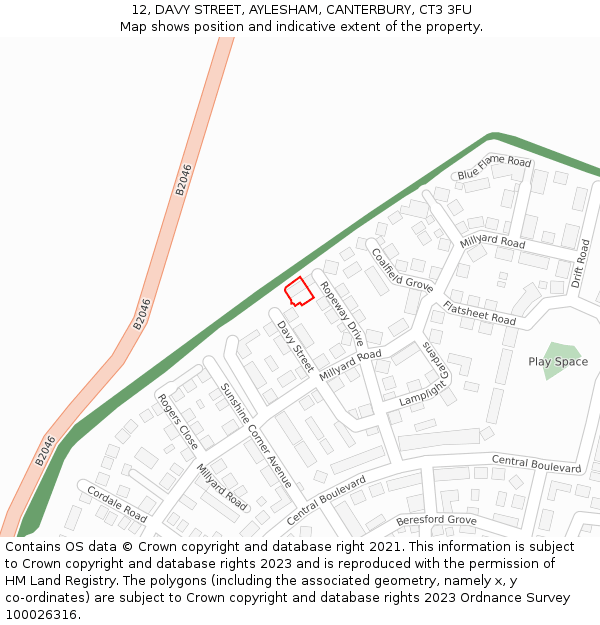 12, DAVY STREET, AYLESHAM, CANTERBURY, CT3 3FU: Location map and indicative extent of plot