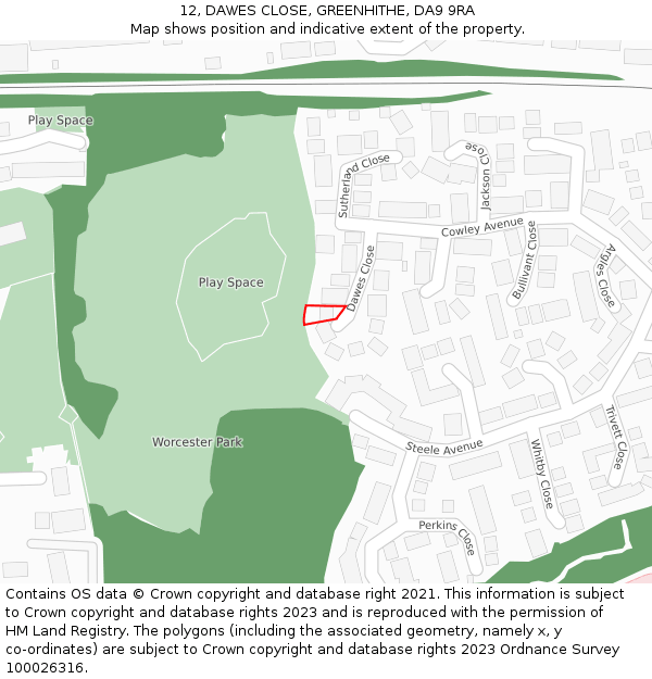 12, DAWES CLOSE, GREENHITHE, DA9 9RA: Location map and indicative extent of plot