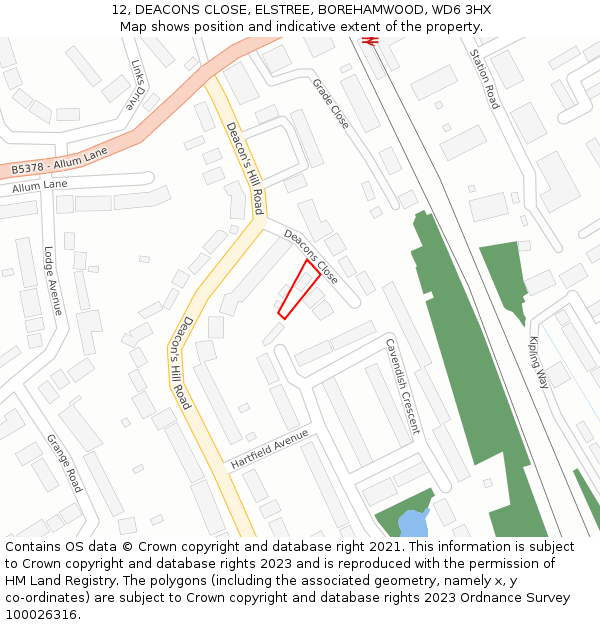 12, DEACONS CLOSE, ELSTREE, BOREHAMWOOD, WD6 3HX: Location map and indicative extent of plot