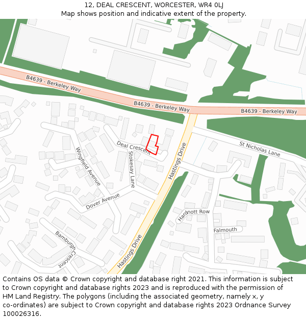 12, DEAL CRESCENT, WORCESTER, WR4 0LJ: Location map and indicative extent of plot