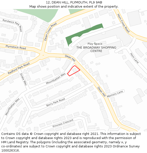 12, DEAN HILL, PLYMOUTH, PL9 9AB: Location map and indicative extent of plot