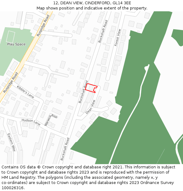 12, DEAN VIEW, CINDERFORD, GL14 3EE: Location map and indicative extent of plot