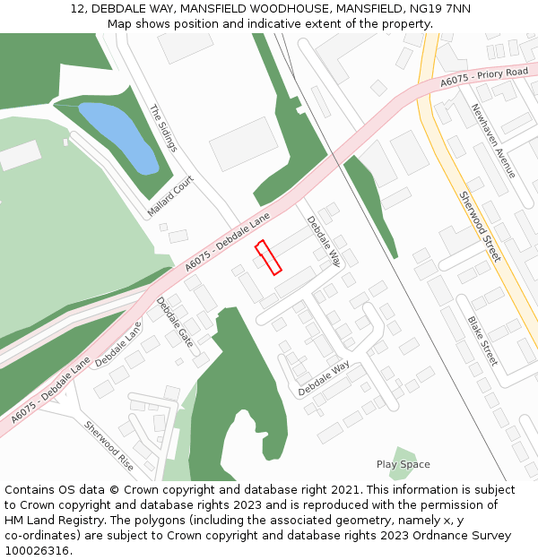 12, DEBDALE WAY, MANSFIELD WOODHOUSE, MANSFIELD, NG19 7NN: Location map and indicative extent of plot