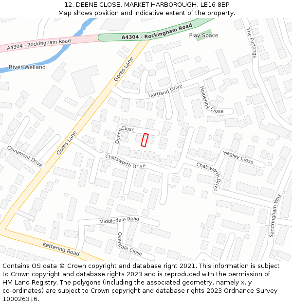 12, DEENE CLOSE, MARKET HARBOROUGH, LE16 8BP: Location map and indicative extent of plot