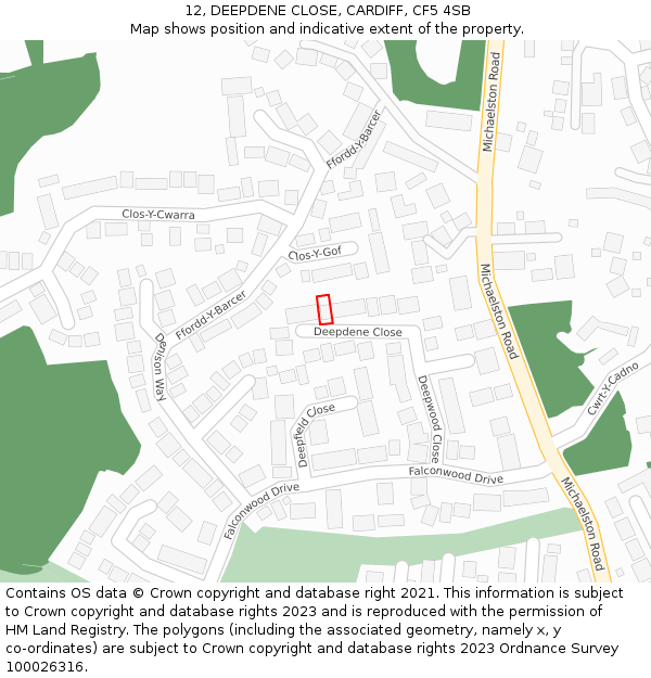 12, DEEPDENE CLOSE, CARDIFF, CF5 4SB: Location map and indicative extent of plot