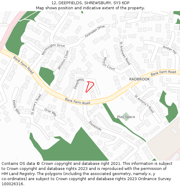 12, DEEPFIELDS, SHREWSBURY, SY3 6DP: Location map and indicative extent of plot