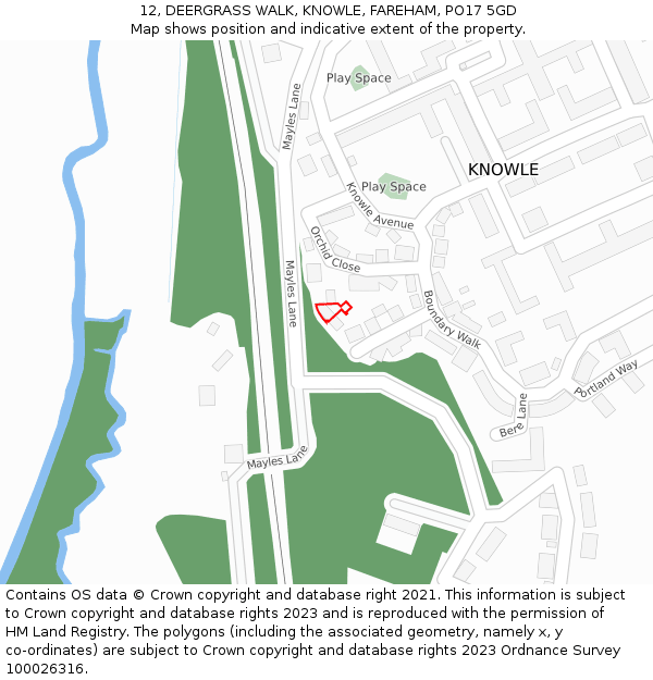 12, DEERGRASS WALK, KNOWLE, FAREHAM, PO17 5GD: Location map and indicative extent of plot