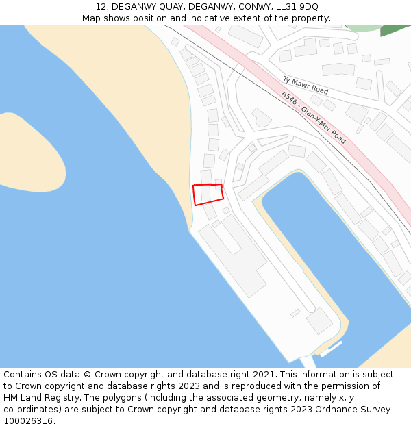 12, DEGANWY QUAY, DEGANWY, CONWY, LL31 9DQ: Location map and indicative extent of plot