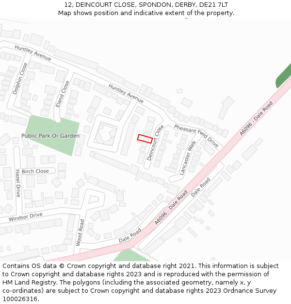 12, DEINCOURT CLOSE, SPONDON, DERBY, DE21 7LT: Location map and indicative extent of plot