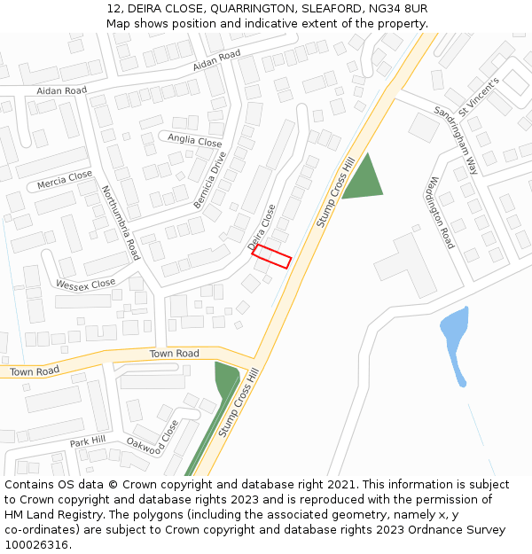 12, DEIRA CLOSE, QUARRINGTON, SLEAFORD, NG34 8UR: Location map and indicative extent of plot