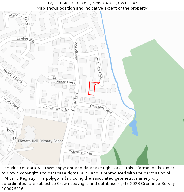 12, DELAMERE CLOSE, SANDBACH, CW11 1XY: Location map and indicative extent of plot